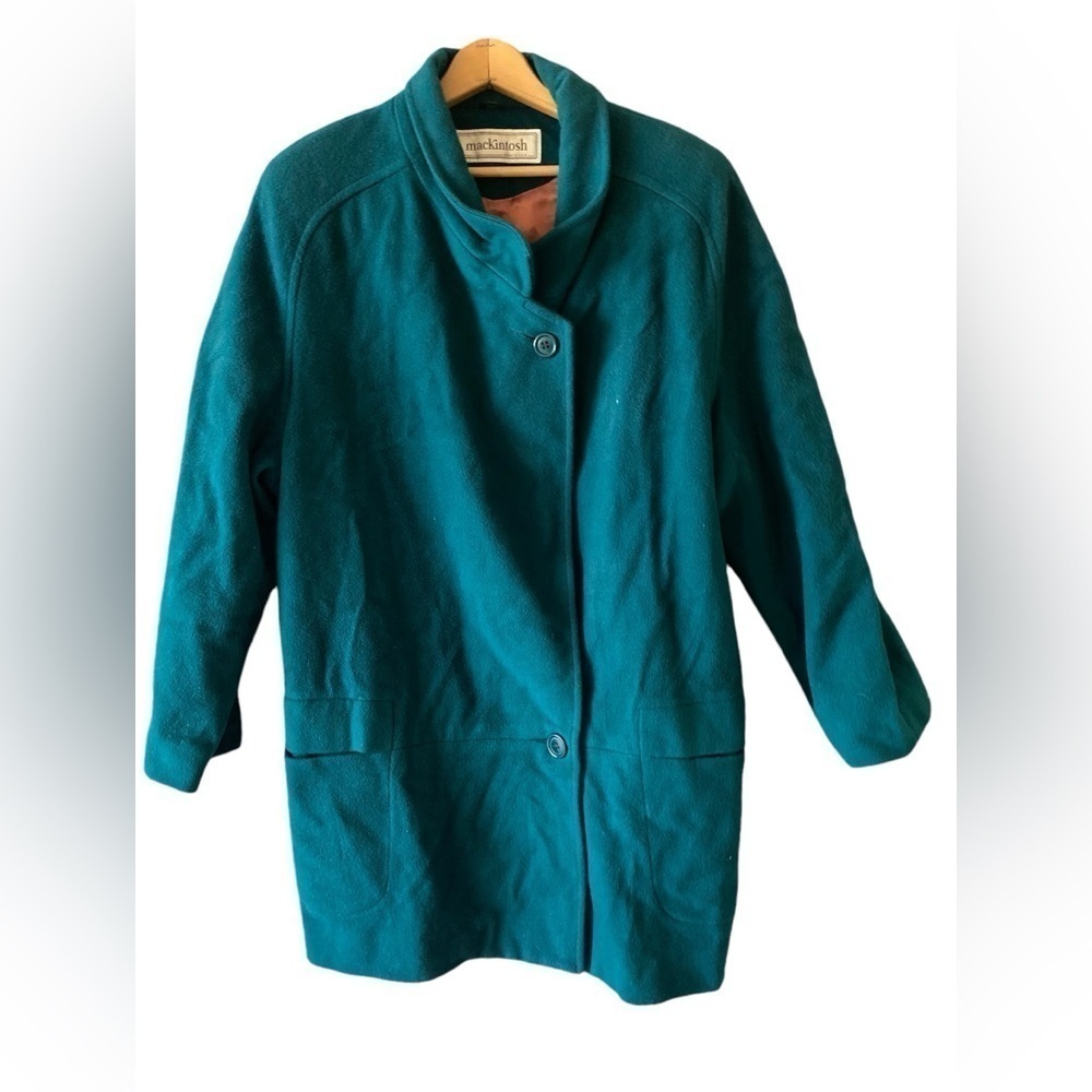 Macintosh80s New England Women’s Real wool Turquoise Coat  Shoulder Padded XL